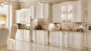 مدل کابینت سفید طلایی زیبا برای آشپزخانه های لوکس